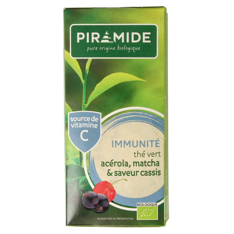 Piramide Immuun groene thee acerola matcha & zwarte bes bio 20 Zakjes