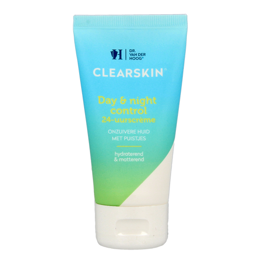 Dr. van der Hoog Clearskin day and night facial skincare cream in 50ml jar, designed for clear, healthy skin.