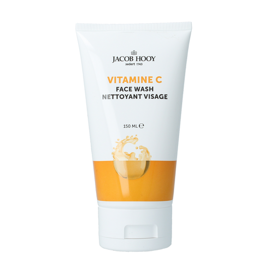 Jacob Hooy Vitamin C facewash bottle with 150ml size, showing the product label and clear plastic packaging.