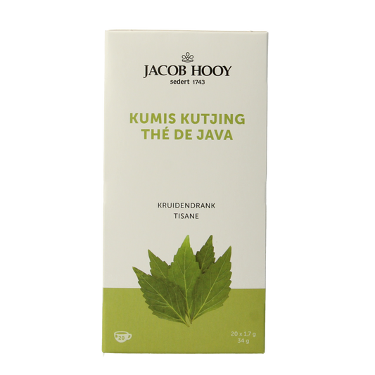 Jacob Hooy Kumis Kutjing tea bags, 20-count box, herbal tea product from Jacob Hooy in a sealed packaging.