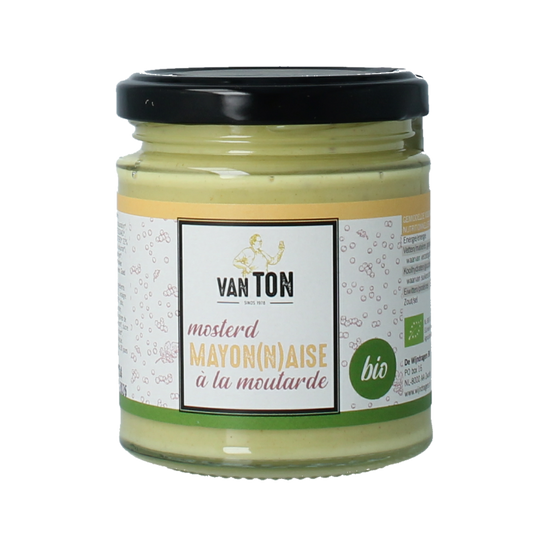 Van Ton Mosterd Mayonnaise bio in 190ml bottle, creamy mustard-flavored sauce, natural and organic condiment.