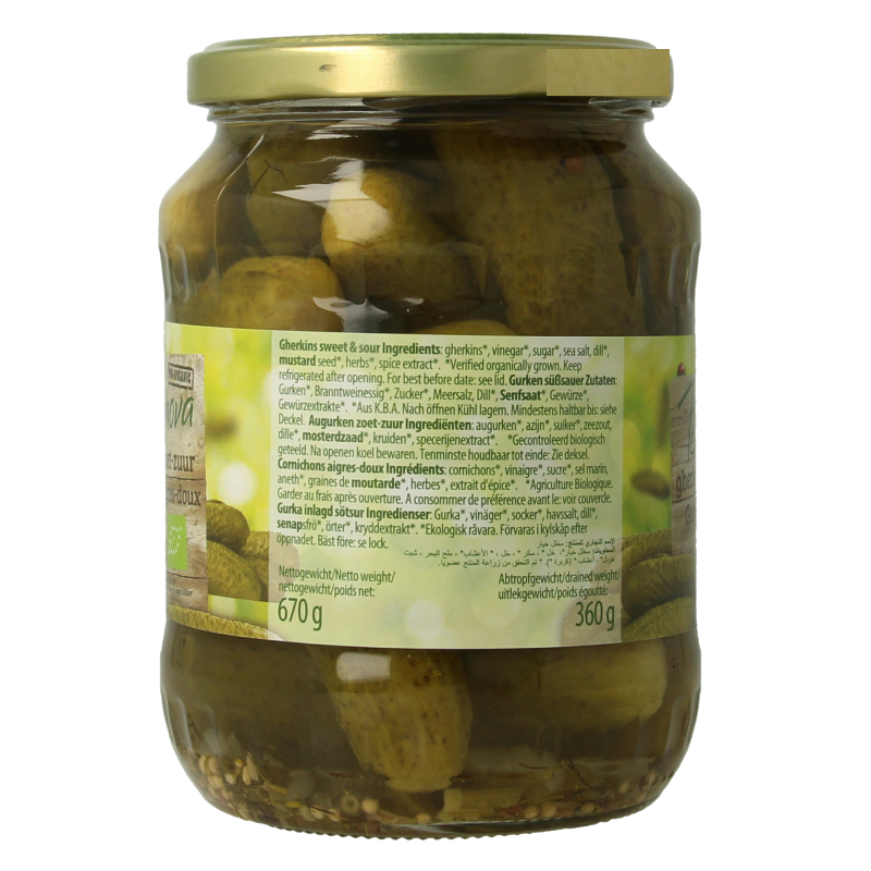 Bionova Augurken zoet zuur bio 670 Gram