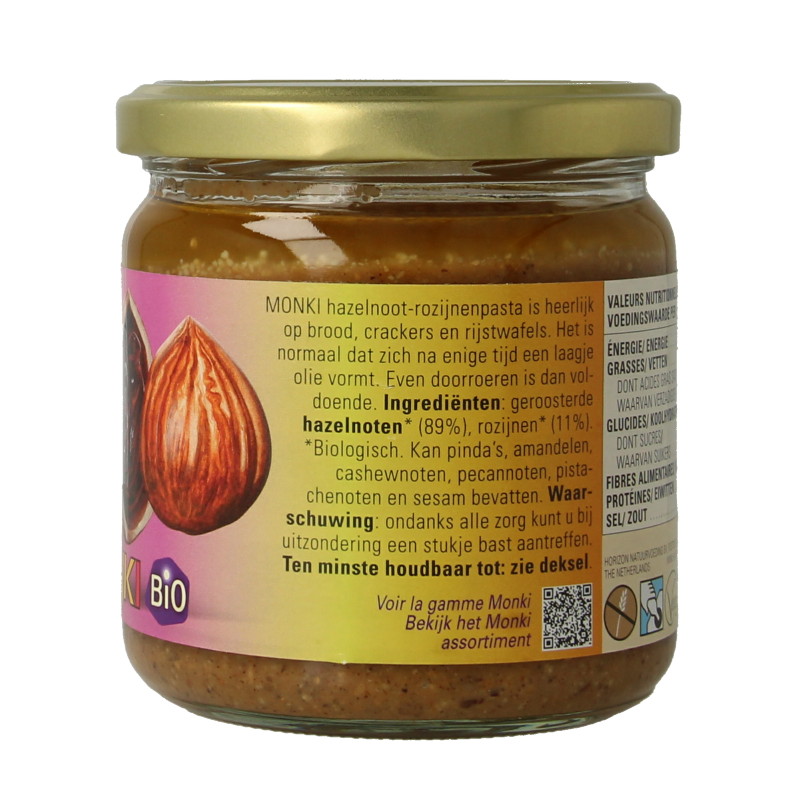 Monki Hazelnoten-rozijnenpasta eko bio 330 Gram