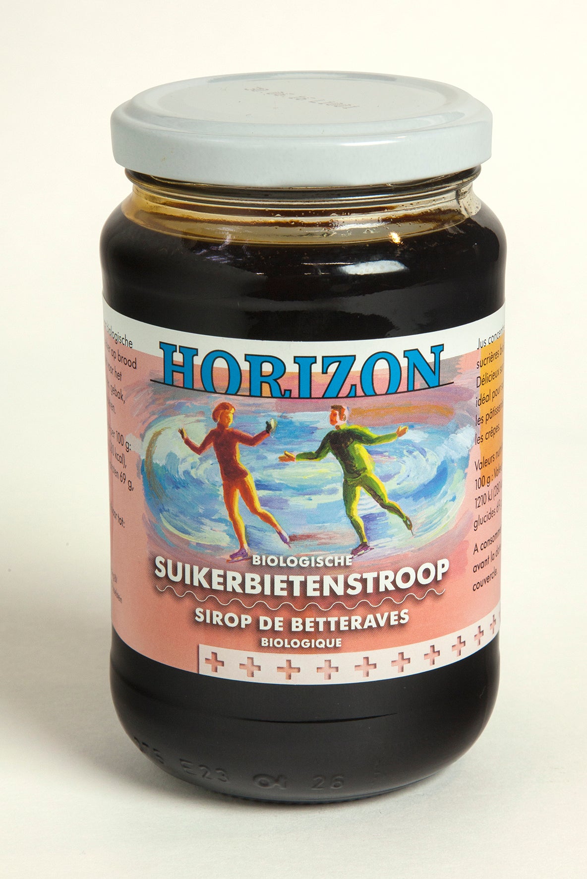 Horizon bio suikerbietenstroop in 450g jar, organic beet syrup, natural sweetener, with label and jar visible.