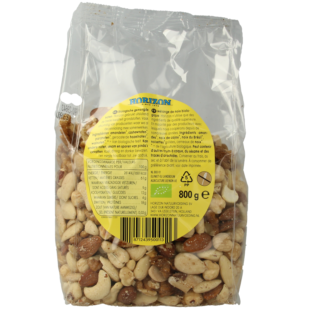 Horizon organic mixed nuts in 800g package, raw superfoods with a variety of whole nuts and natural textures.
