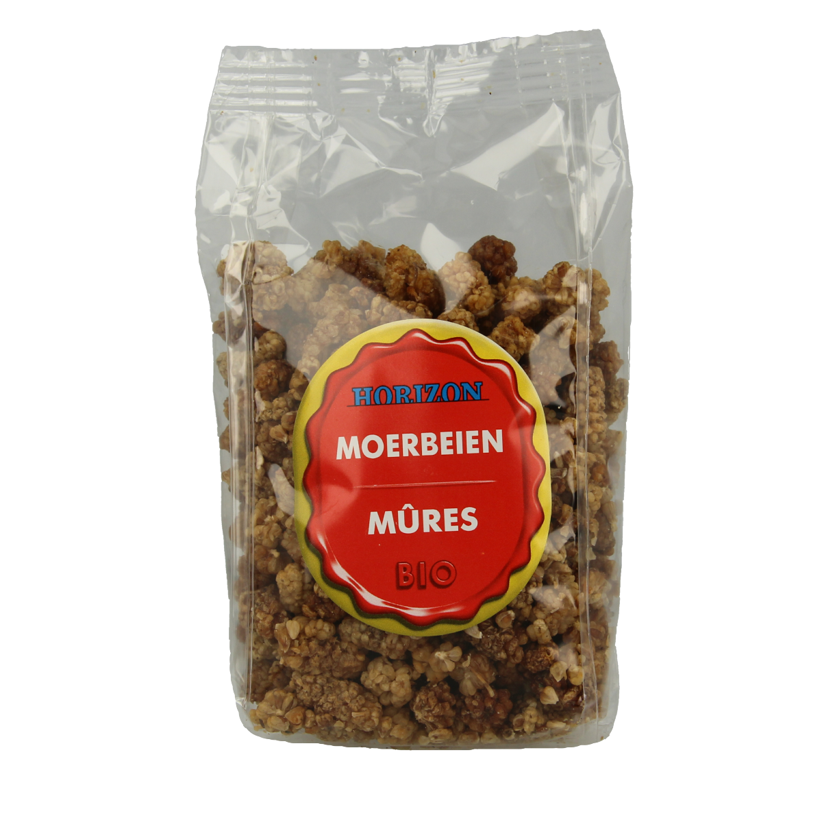 Horizon Moerbeien wit bio 200g, organic raw blueberries in a clear plastic container, side view showing fresh, plump berries.