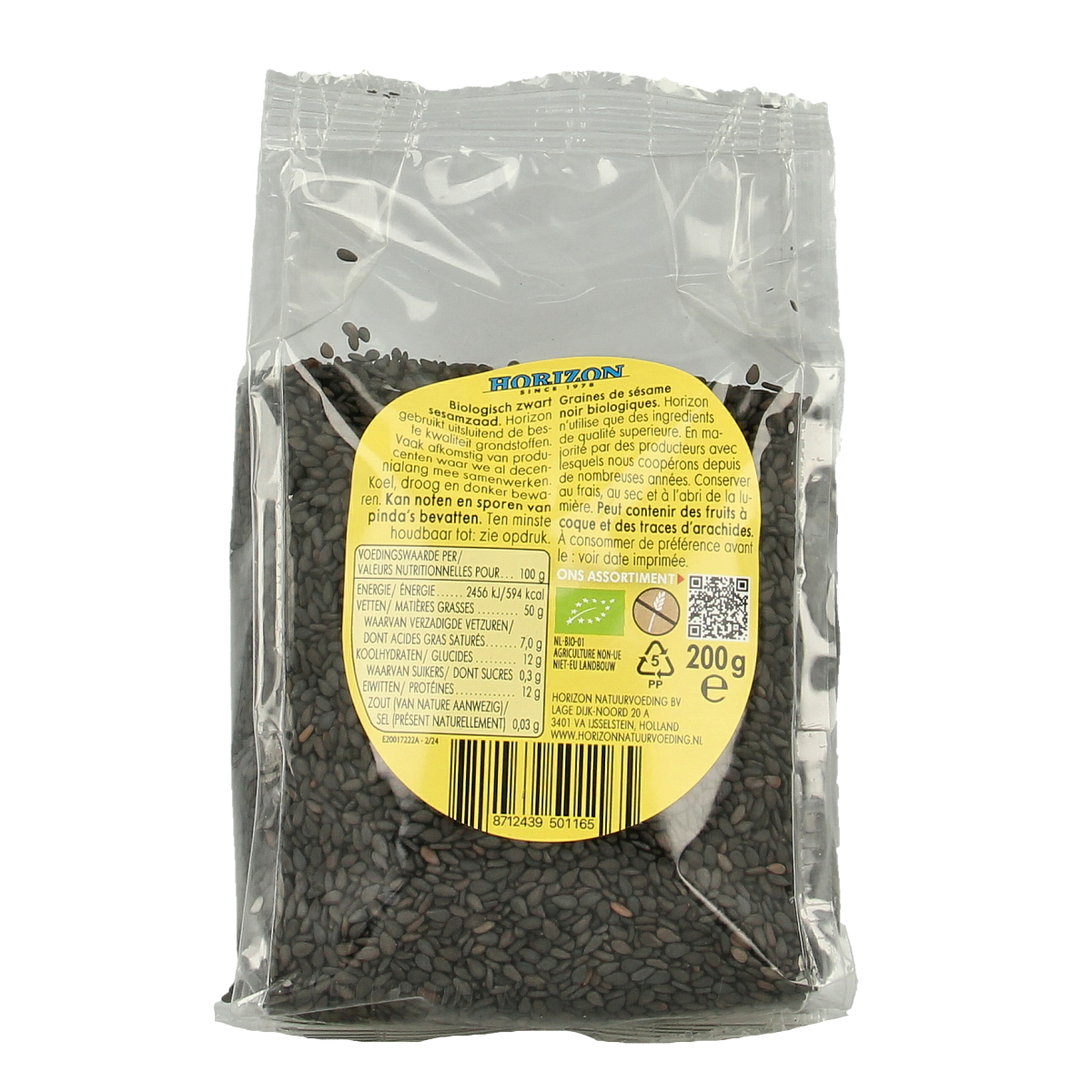 Horizon organic black sesame seeds 200g, perfect for bread toppings, shown in a clear image with black sesame seeds in a jar.