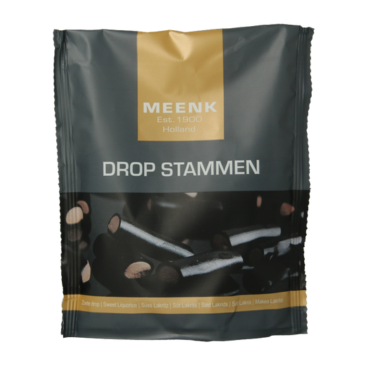 Meenk Dropstammen snoepgoed in een glazen stazak, 225 gram, kleurrijke zachte dropstaven met fruitige smaken.