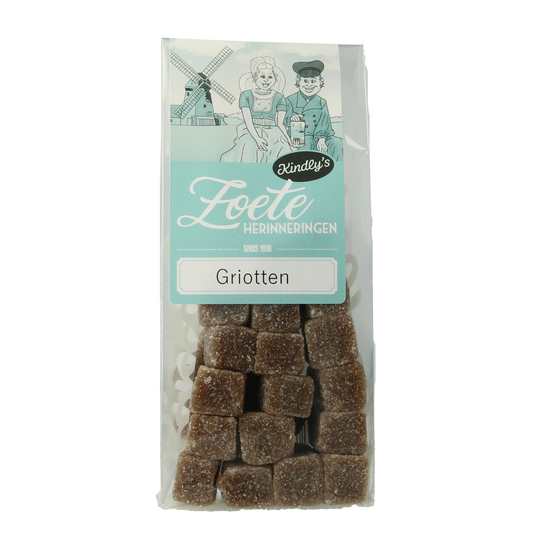 Kindly's Griotten zoete herinneringen snoepgoed, 135g, with colorful, chewy fruit candies in a clear bag.