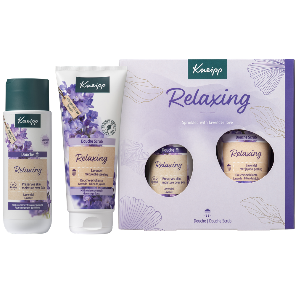 Kneipp Relaxing Favourites gift set featuring body care products in a gift box, including bath oils and lotions for relaxation.