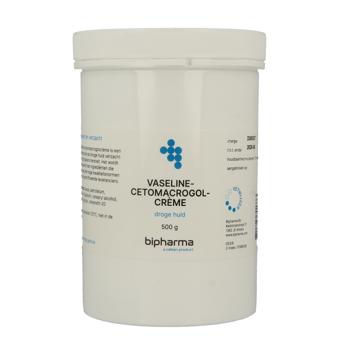 Bipharma Vaselinecetomacrogolcreme 500.00 Gram