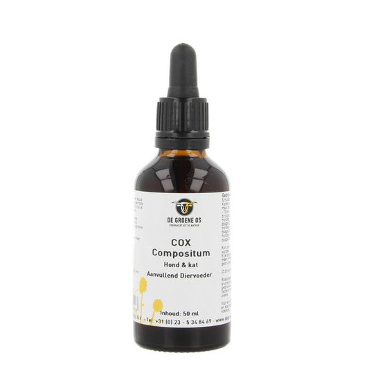 Groene Os Cox Compositum honden en katten voedingssupplement in 50ml bottle, herbal remedy for pets.