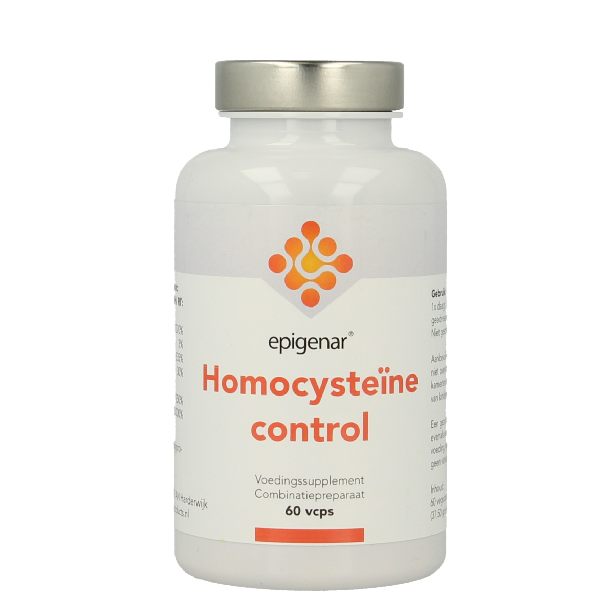 Epigenar Homocysteine Control vegetarian capsules, vitamin supplement for heart health, in a clear bottle with label.