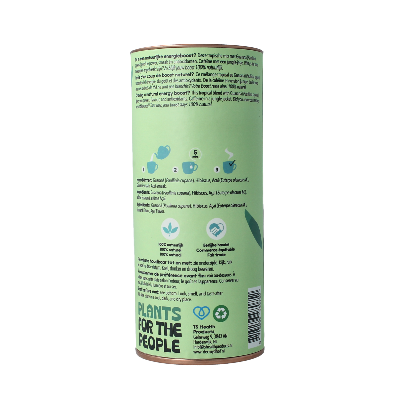 Cruydhof guarana and acai tea in a box, 20 pieces, natural herbal tea blend with berries and energizing ingredients.