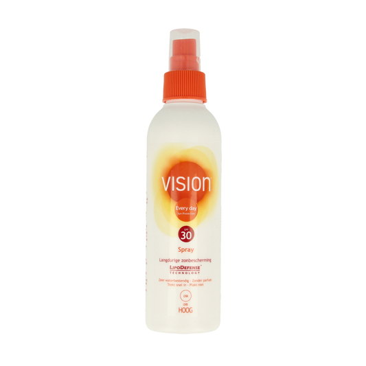 Vision High SPF30 sunscreen spray in 180ml bottle, offering sun protection with easy application and lightweight formula.