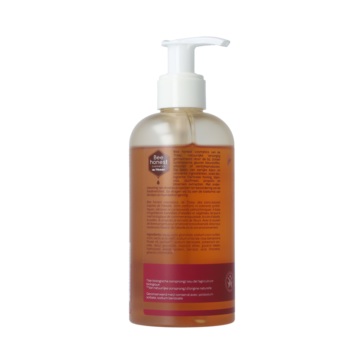 Traay Bee Honest rose hand soap in a 250ml bottle, natural hand care product with floral scent, designed for gentle skin cleansing.