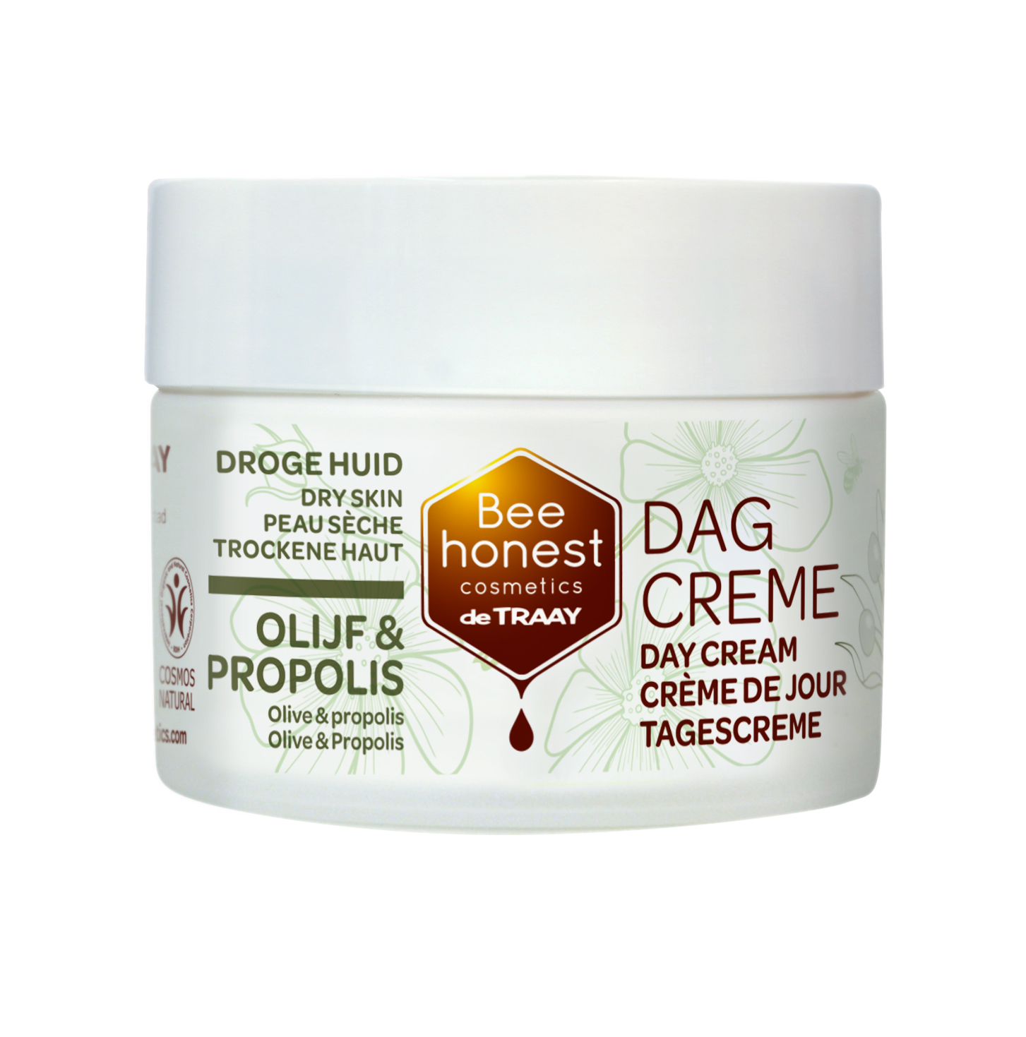Traay Bee Honest Olive Propolis face cream in 50ml jar, natural facial moisturizer for healthy skin.