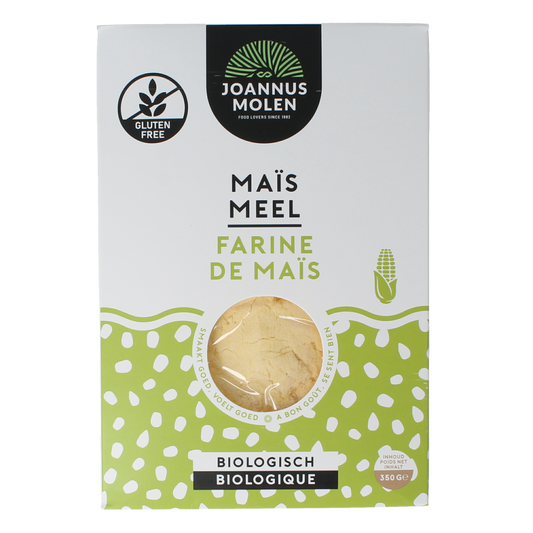 Joannusmolen bio maize flour 350g bag, first choice organic baking mix and flour for cooking and baking.