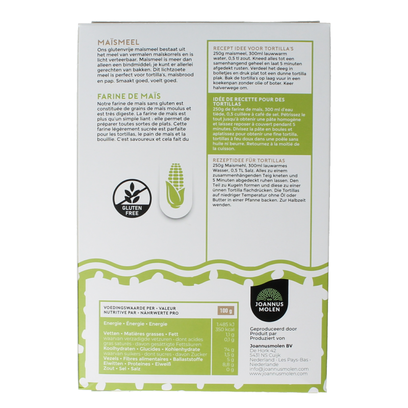 Joannusmolen Maismeel eerste keuze bio 350 Gram