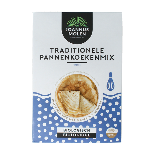 Joannusmolen bio pannenkoekmeel bakmix in 300g package, organic pancake flour from Joannusmolen.