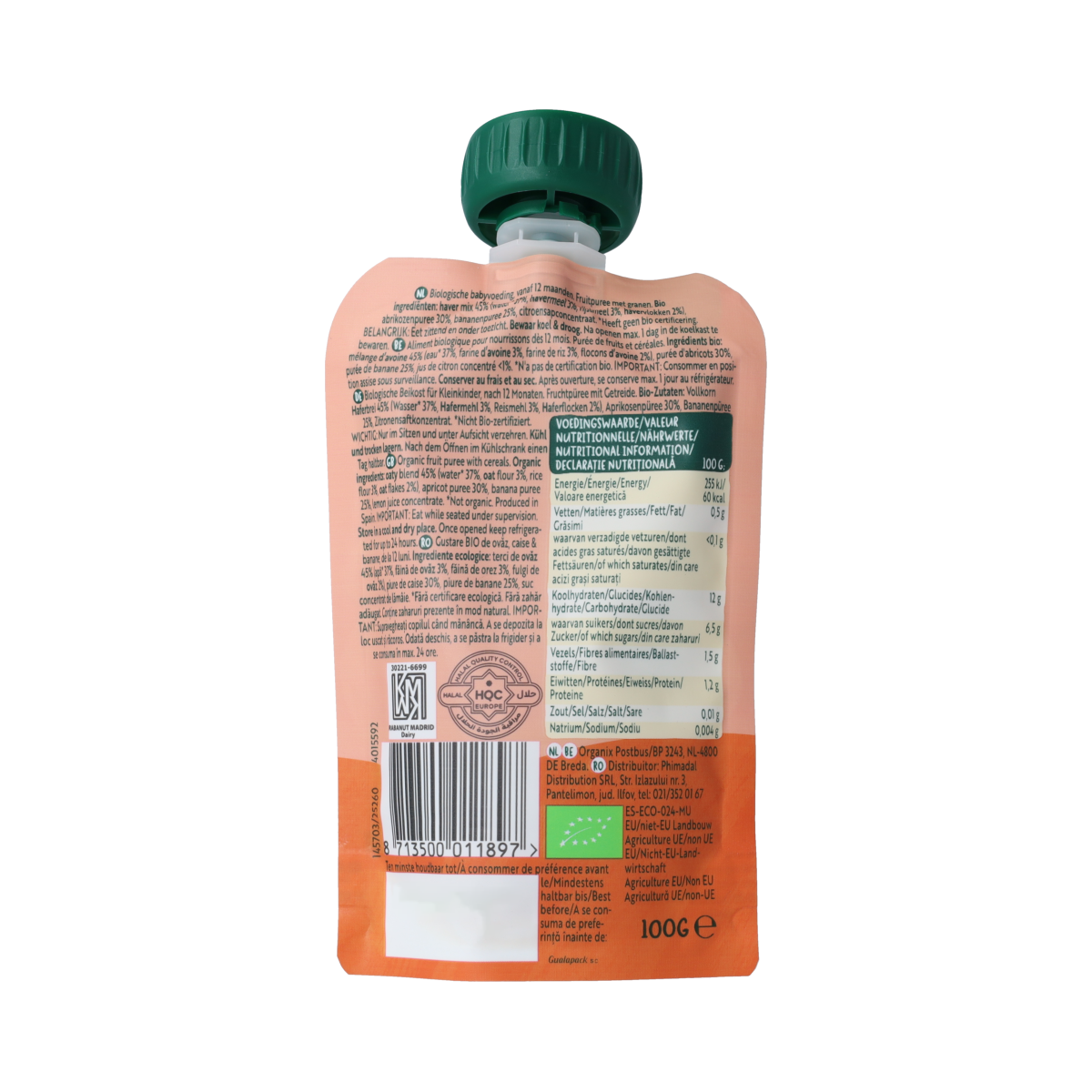 Organix Knijpfruit havermout, abrikoos, banaan 12M+ bio 100.00 Gram