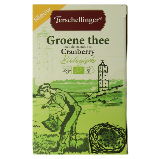 Terschellinger Groene thee cranberry bio 18.00 Zakjes