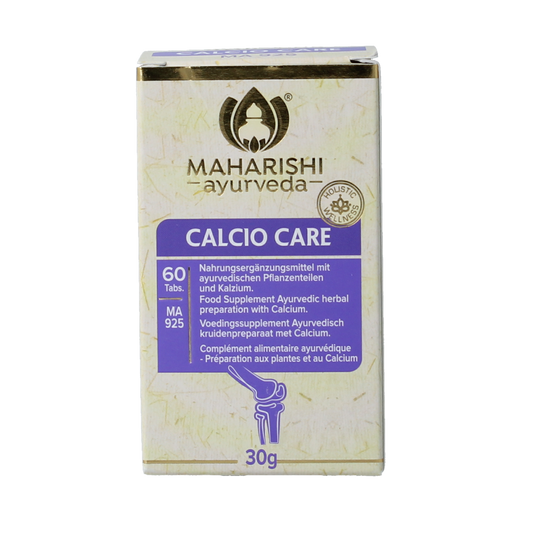 Maharishi Ayurv Calcio Care herbal supplement in a bottle of 60 tablets, natural herbal product for calcium support.