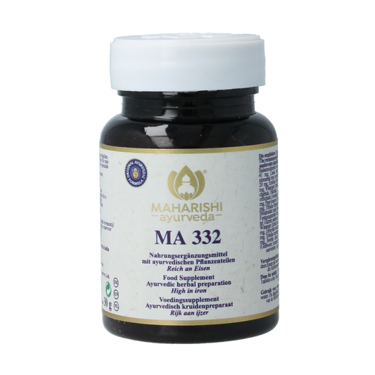 Maharishi Ayurv MA 332 herbal supplement tablets in a blister pack, part of Maharishi Ayurv kruidenpreparaten line.