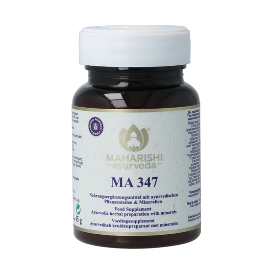 Maharishi Ayurv MA 347 herbal supplement tablets in a bottle, part of Maharishi Ayurv Kruidenpreparaten collection.