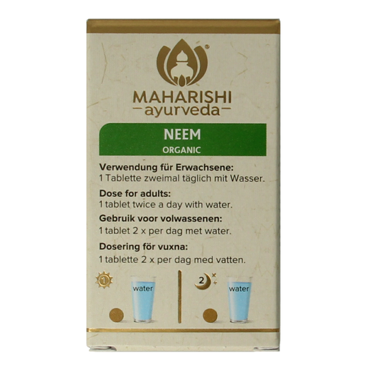 Maharishi Ayurv Neem bio herbal supplement in a bottle of 60 tablets, natural kruidenpreparaat for wellness.