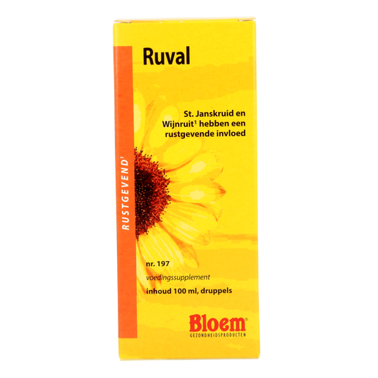 Bloem Kruidenpreparaten Ruval 100ml bottle with herbal liquid inside, featuring a white label and black cap.