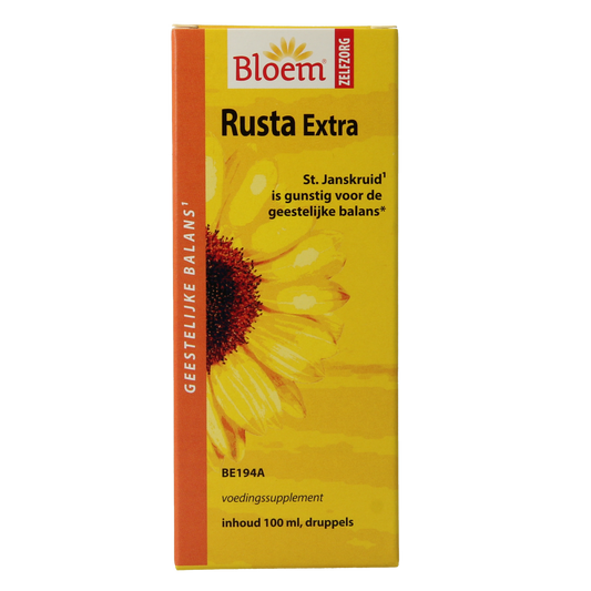 Bloem Rusta 100ml herbal preparation bottle with a white cap and label, used for culinary or medicinal herb mixtures.