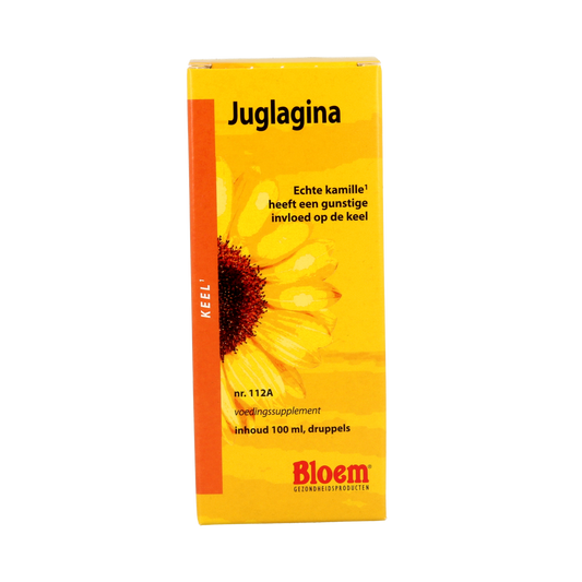 Bloem Kruidenpreparaten Juglagina 100ml bottle, herbal supplement with herbal ingredients, shown in the image.
