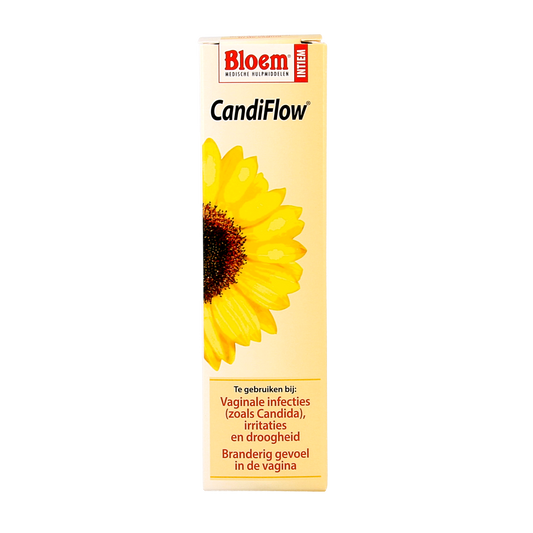 Bloem Candiflow 50ml intimate hygiene product bottle, clear design with label, used for feminine hygiene and comfort.