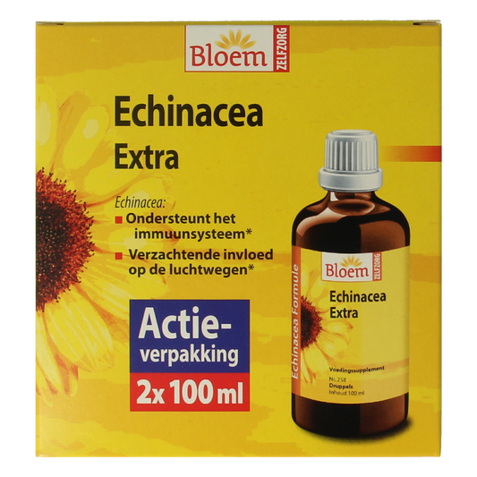 Bloem Echinacea duo herbal remedy bottles, 2 x 100ml, in clear glass with labels, for immune support.