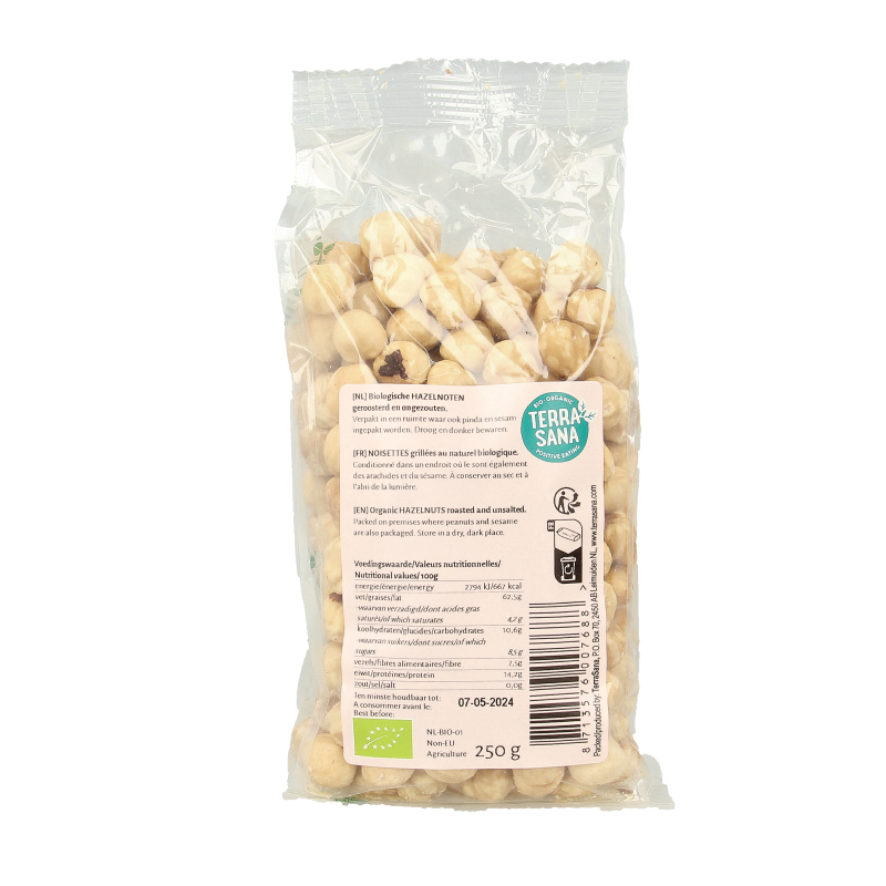 TerraSana Hazelnoten geroosterd  bio 250 Gram