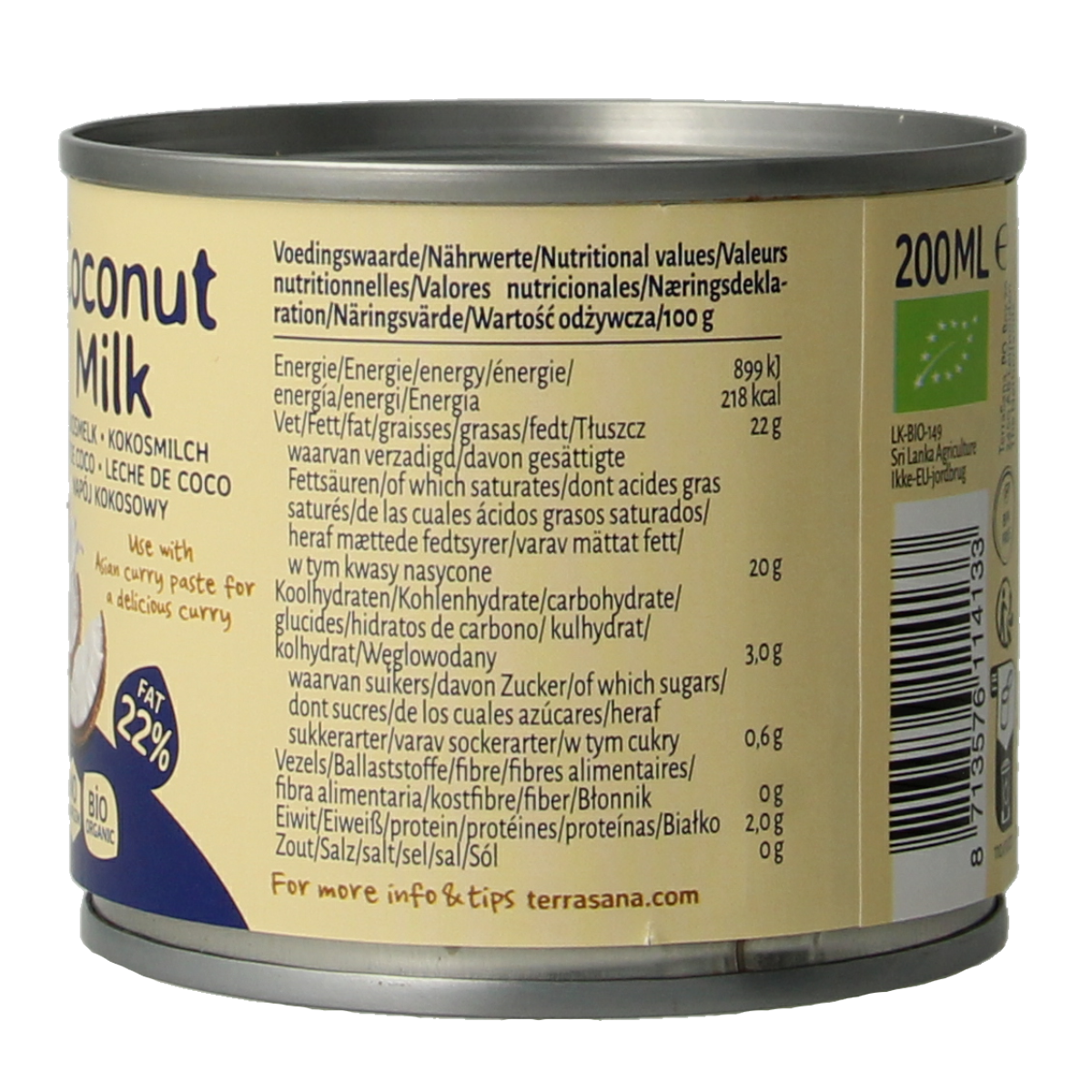 TerraSana Kokosmelk 22% vet bio 200.00 Milliliter