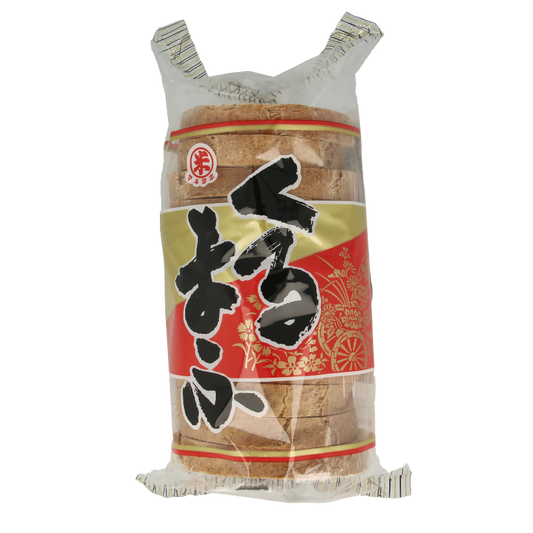 TerraSana Zenryu fu large round rice noodles, 111g, in a clear bowl with a rustic background, showcasing the product's texture and size.