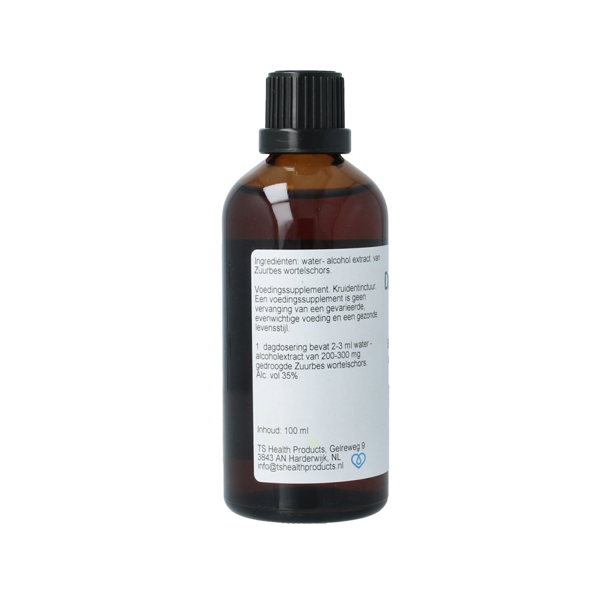 Cruydhof Berberis vulgaris tinctuur in 100ml bottle, herbal preparation with root bark of bitter berry plant, natural remedy.