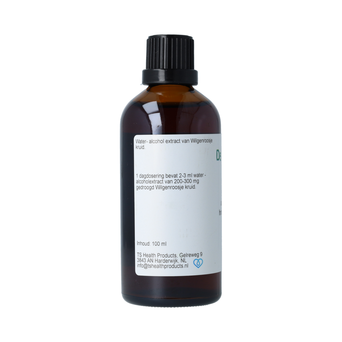 De Cruydhof Epilobium angustifolium tinctuur in 100ml bottle, herbal supplement from De Cruydhof, with herbal plant illustration on label.
