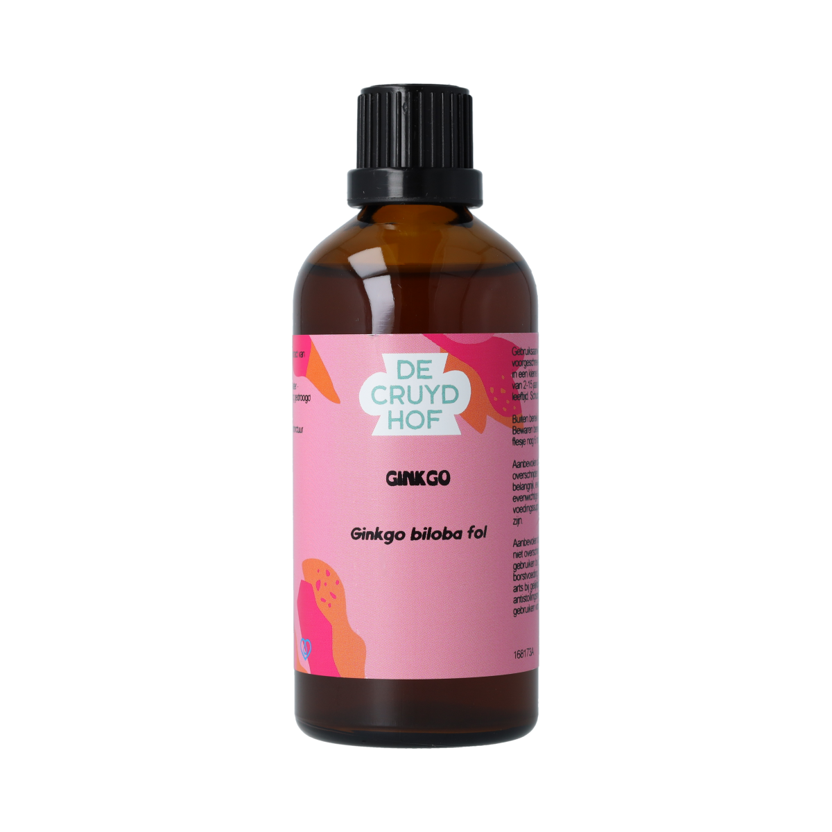 De Cruydhof Ginkgo biloba folia tinctuur in 100ml bottle, herbal supplement with ginkgo leaf extract, natural herbal remedy.