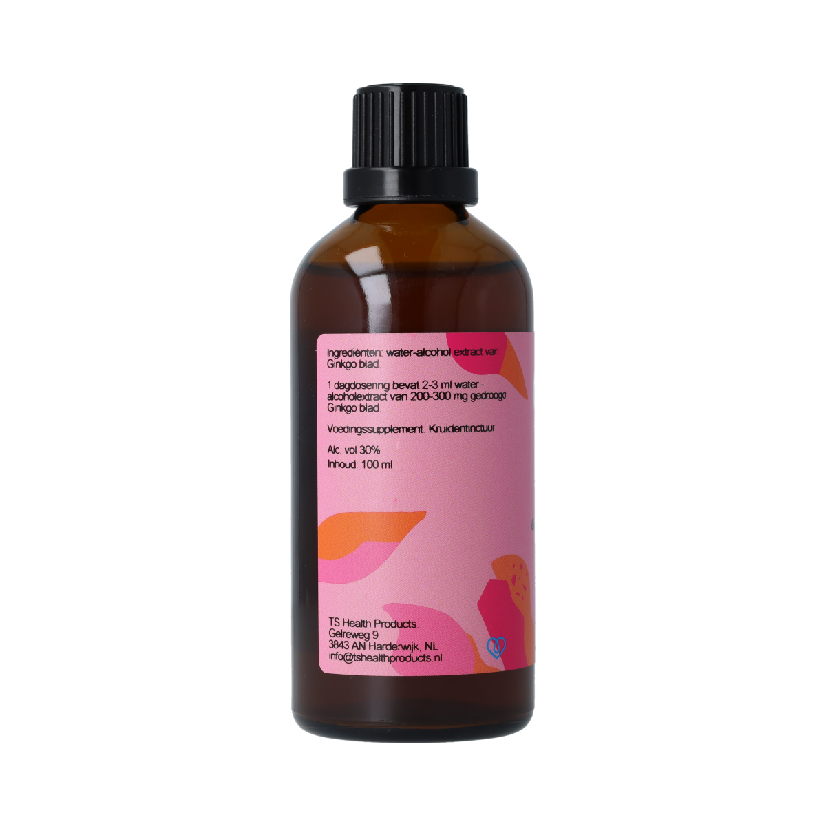 De Cruydhof Ginkgo biloba folia tinctuur in 100ml bottle, herbal supplement with ginkgo leaves for cognitive support.