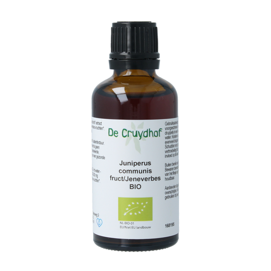 Cruydhof organic juniper berries tincture in a 50ml bottle, herbal supplement with juniperus communis for natural health.