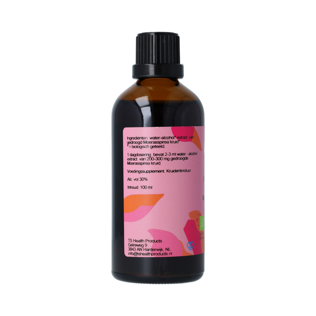 De Cruydhof Spiraea ulmaria herb tincture in a 100ml bottle, natural bio herbal preparation for wellness.