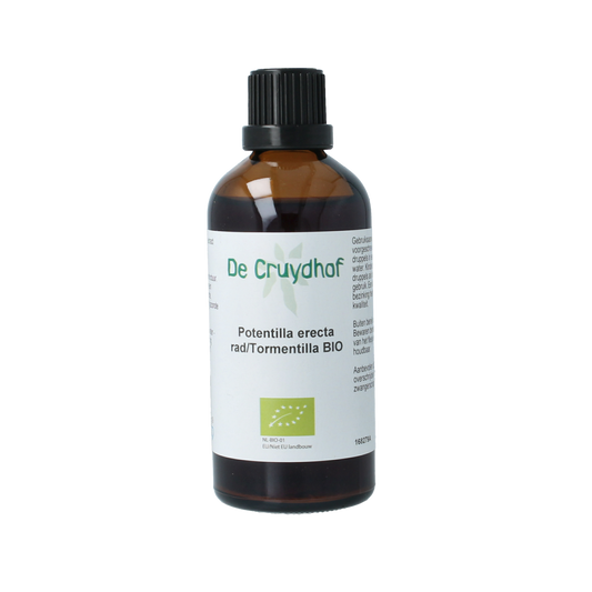 Cruydhof bio Tormentil wortel tinctuur in 100ml bottle, herbal supplement with natural herbal extract for wellness.