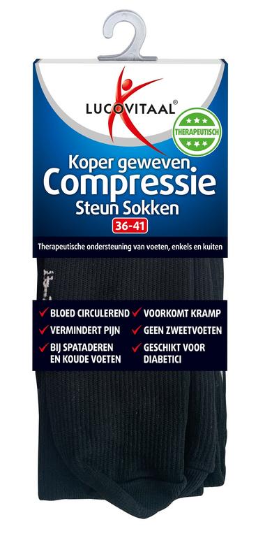 Lucovitaal Koper Geweven Compressie Steun Kousen 36-41 zwart 1.00 Paar