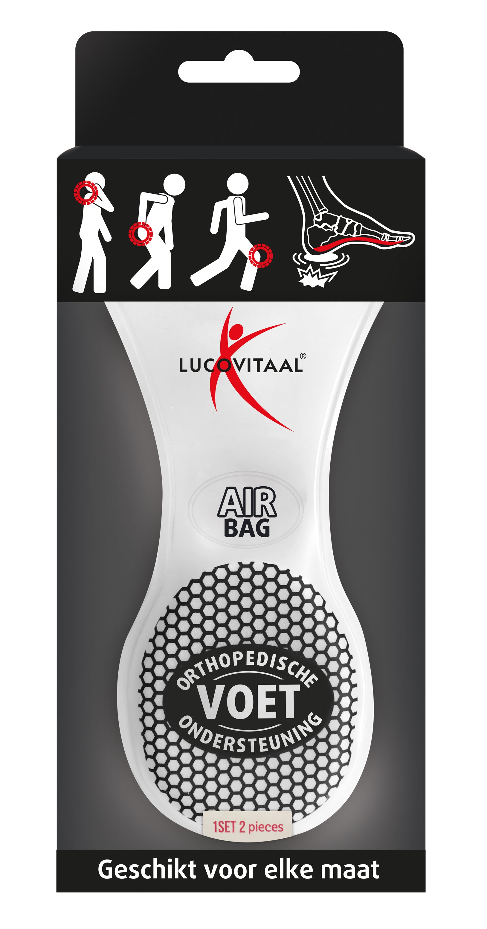 Lucovitaal foot support insoles in a pair, showing cushioned inlegzolen designed for comfort and foot health.