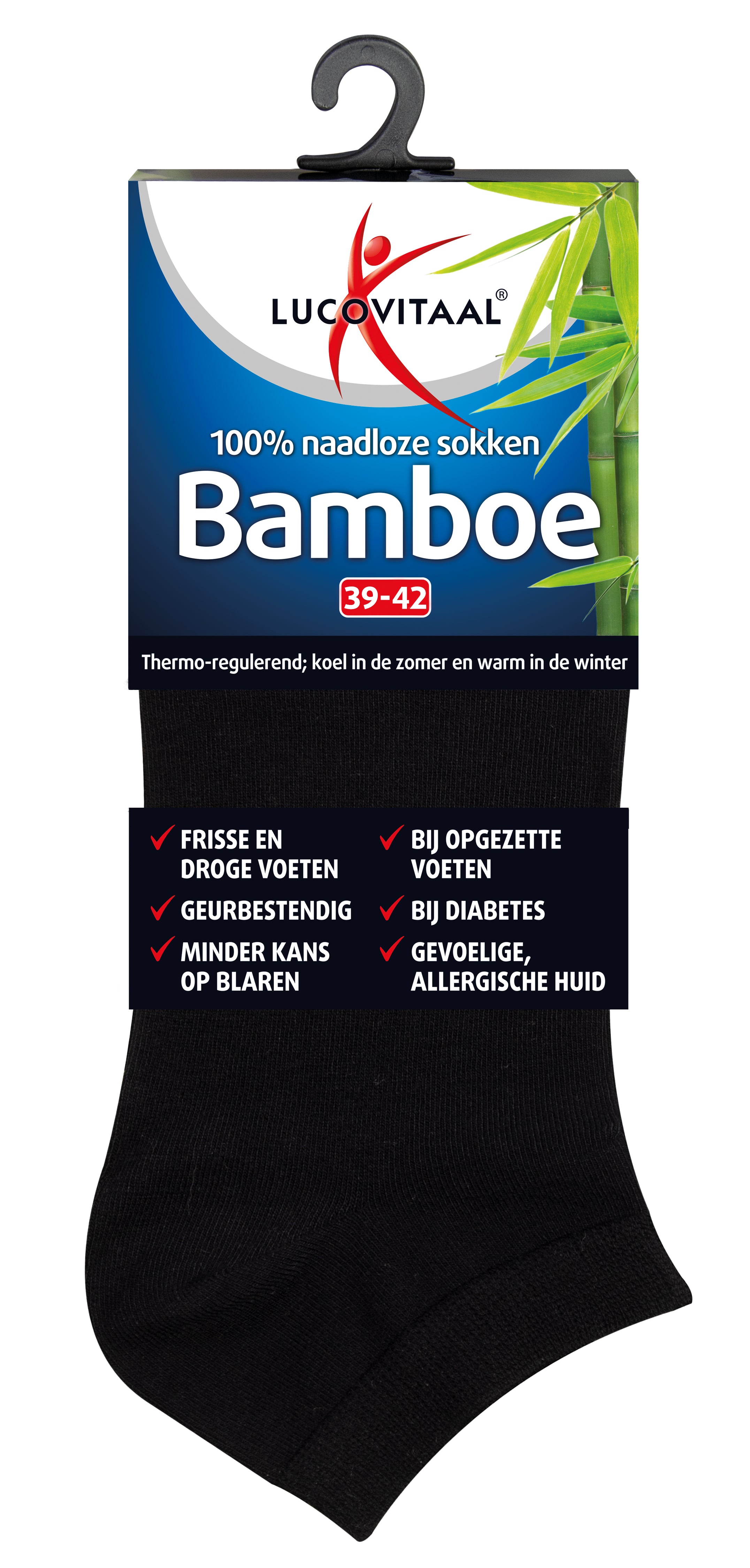 Lucovitaal Bamboe enkelsok zwart  maat 39-42 1 Paar