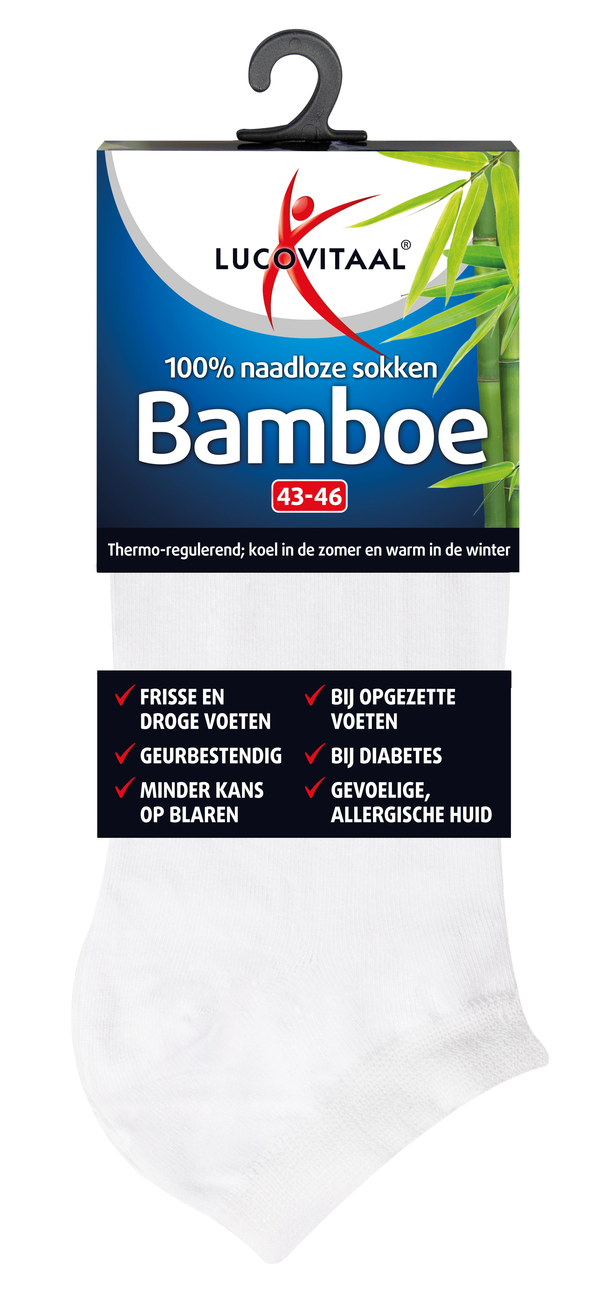 Lucovitaal Bamboe enkelsok wit  maat 43-46 1.00 Paar