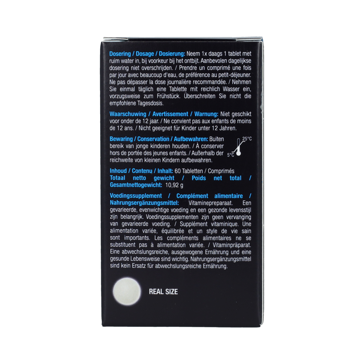 Lucovitaal Vitamine B12 100% 60 tabletten, verpakking van vitamine B12 supplement